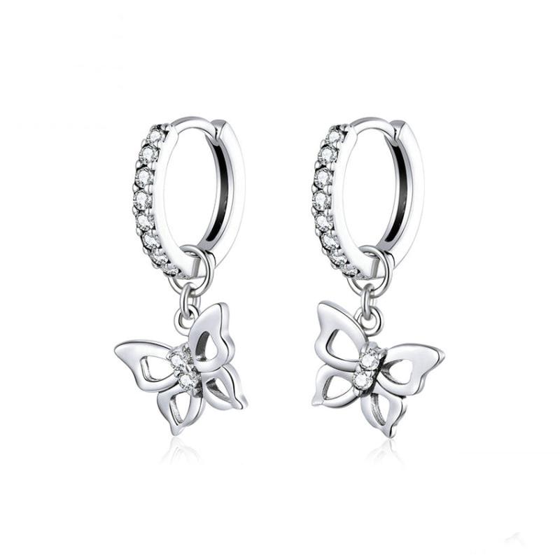 Butterfly S925 Sterling Silver Earrings Hollow Zircon Earrings