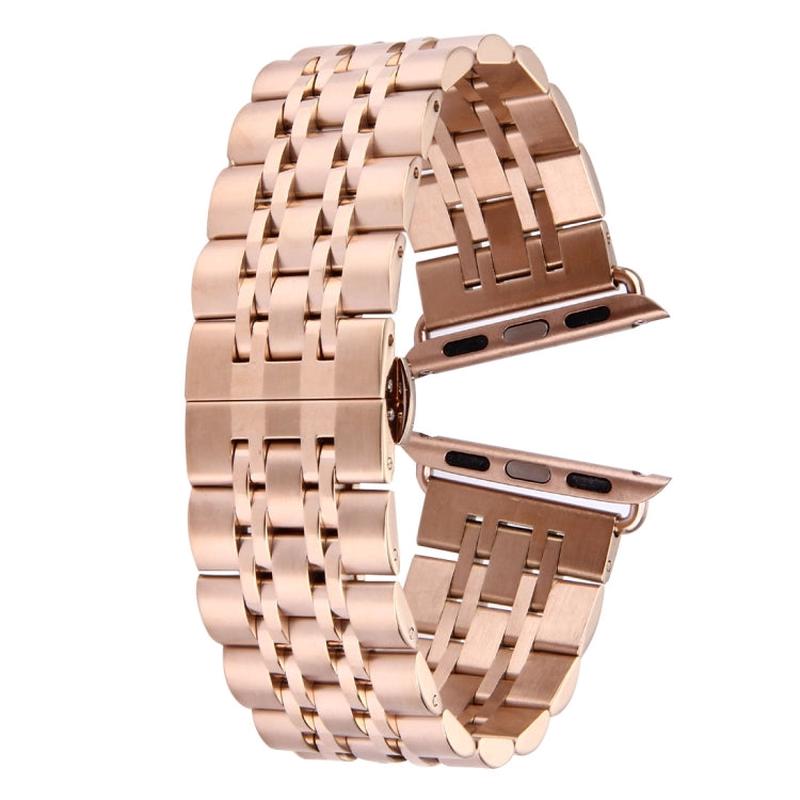 22mm Men Hidden Butterfly Buckle 7 Beads Stainless Steel Watch Band For Apple Watch 38mm