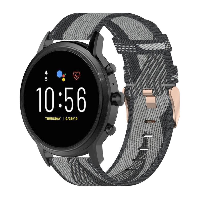 22mm Stripe Weave Nylon Wrist Strap Watch Band for Fossil Gen 5 Carlyle, Gen 5 Julianna, Gen 5 Garrett, Gen 5 Carlyle HR