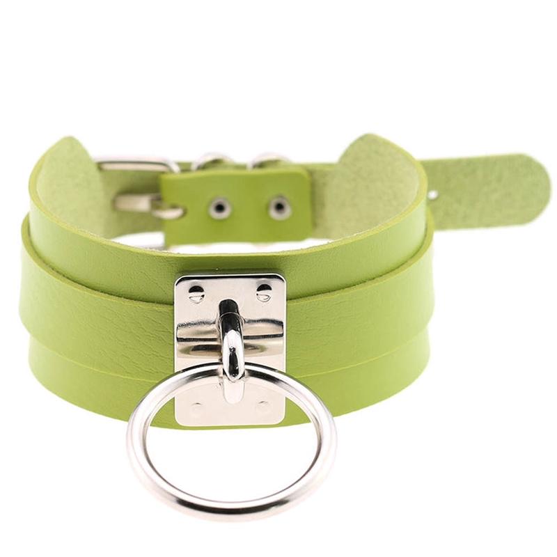 European and American Harajuku PU Leather Silver Single Ring Collar Wide Street-Snap Nightclub O-shaped Choker Necklace