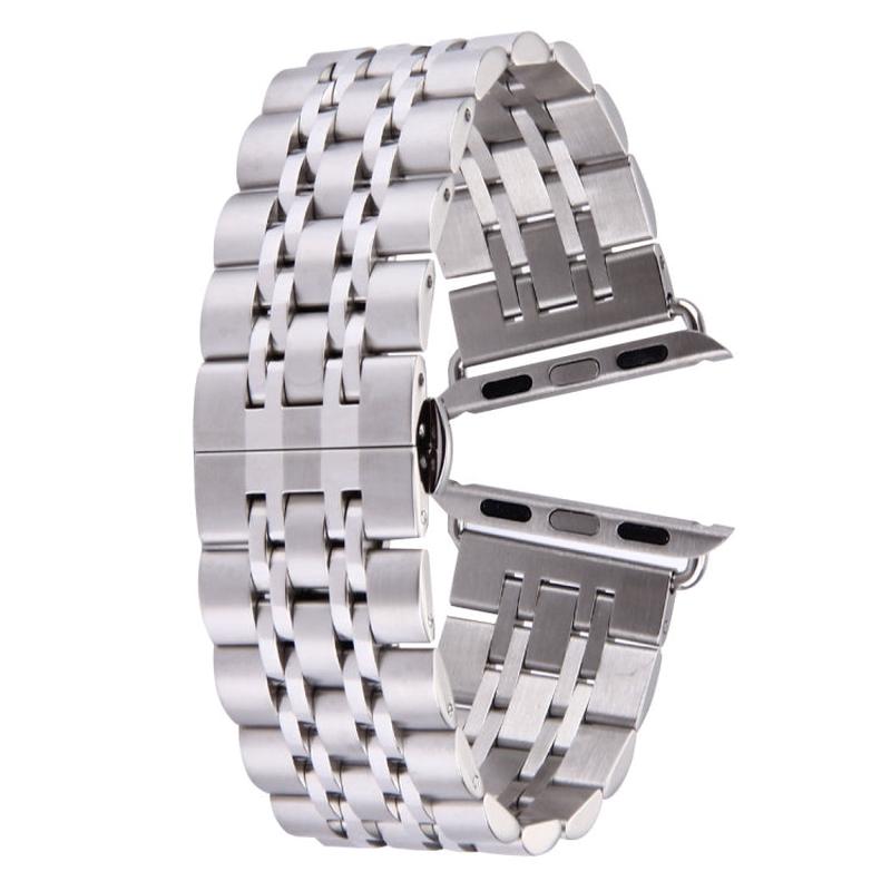 20mm Women Hidden Butterfly Buckle 7 Beads Stainless Steel Watch Band For Apple Watch 38mm(Silver Gold)