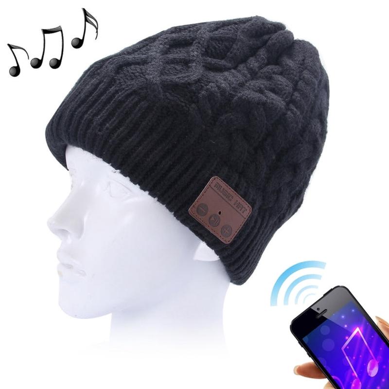 Wavy Textured Knitted Bluetooth Headset Warm Winter Beanie Hat with Mic for Boy & Girl & Adults