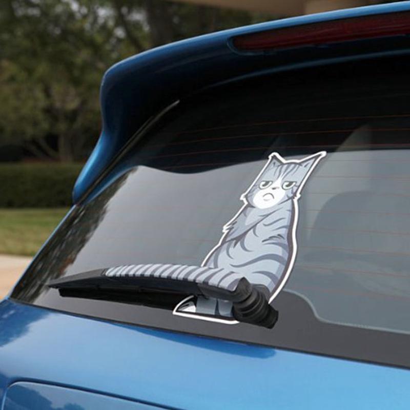 Vehicle Car Rear Windshield Window Wiper Reflective Self-Adhesive Cat Moving Tail Vinyl Decal Sticker