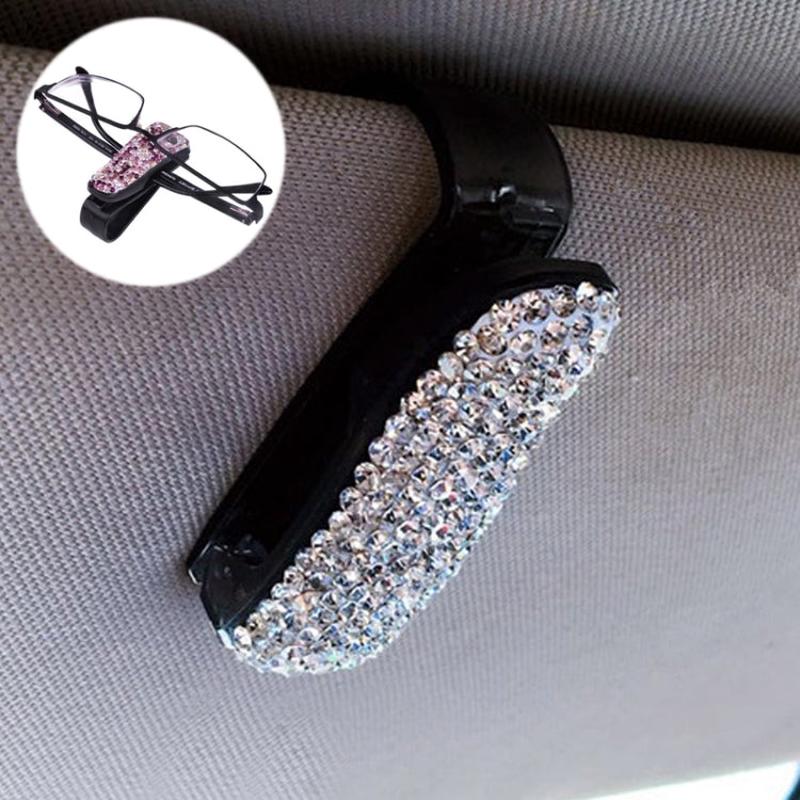 Car Pure Color Diamond Mounted Glasses Bill Clip Holder