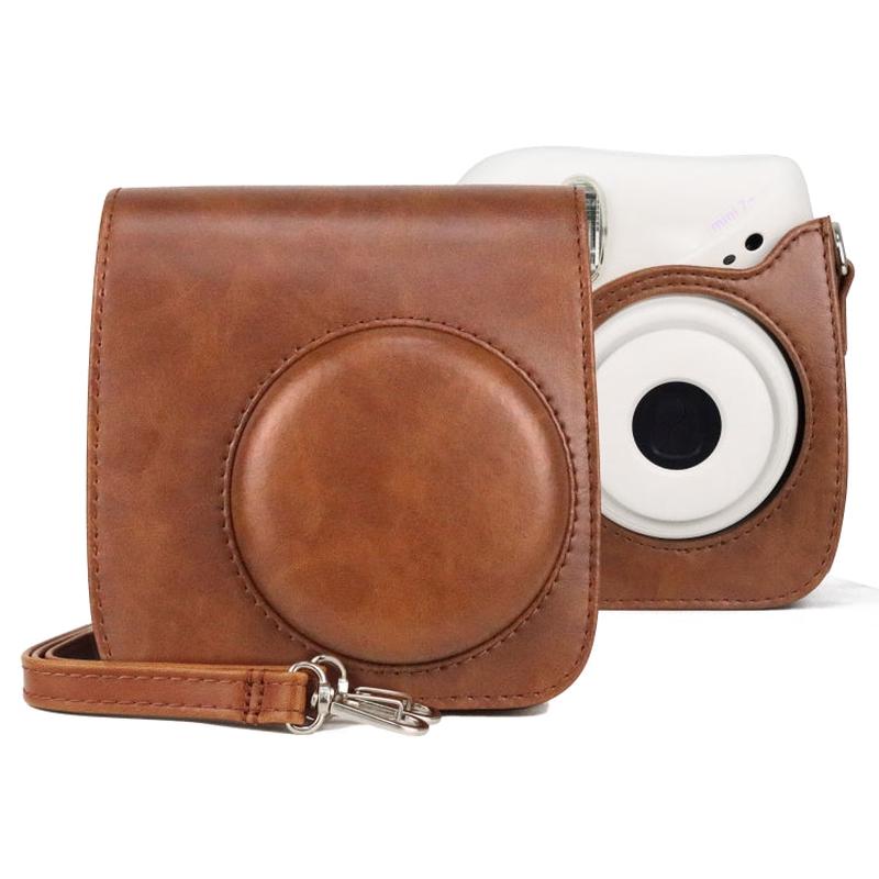 Retro Full Body PU Leather Case Camera Bag with Strap for FUJIFILM instax mini 7+