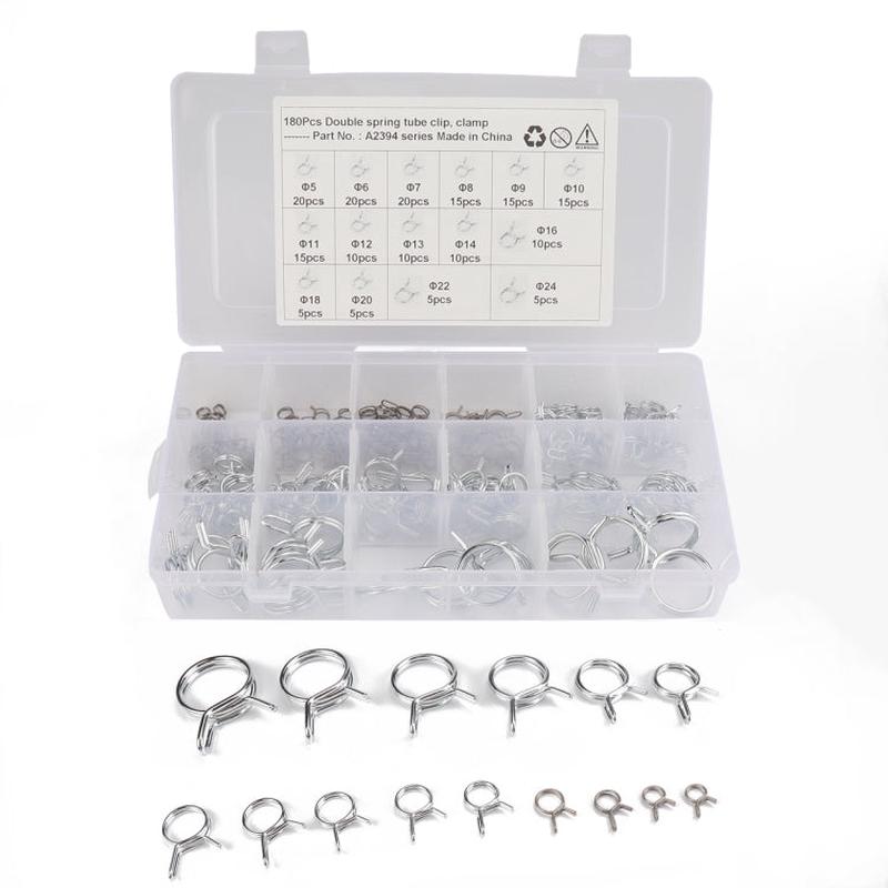 180 PCS Double Wire Spring Tube Clamp Water Pipe Clamps, Size: 5-24mm