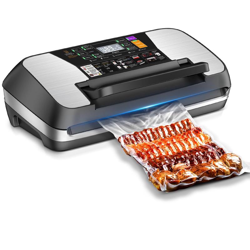 95 kPa Vacuum Sealer Machine, 230W Food Vacuum Sealer with Double Heat Seal 10-In-1 Multi Modes Vac Pack Machine Set with Cutter, 1 Bag Roll & 10 Precut Bags and Accessory Hose