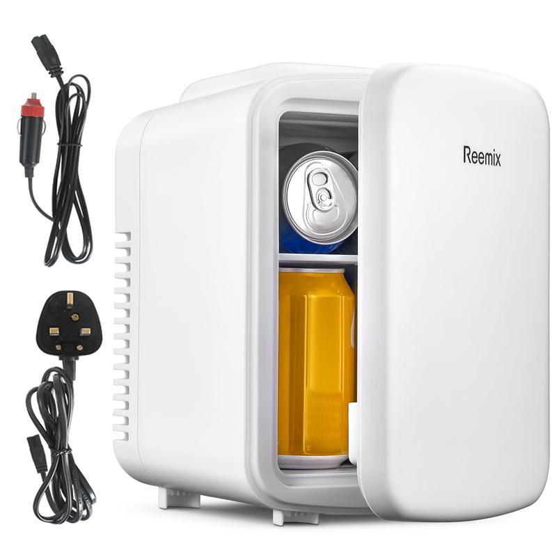 Mini Fridge 4 Litre, 6 Can Portable AC+DC Power Cooler & Warmer, Portable Small Fridge for Bedrooms, Cars, Offices; Skincare, Makeup, Cosmetics, Food (Pearlescent White, 4L)