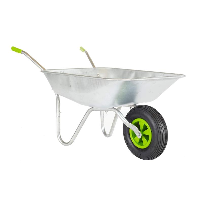 Neo Wheelbarrow Home Garden Cart Galvanised with Pneumatic Tyre (65L), Silver