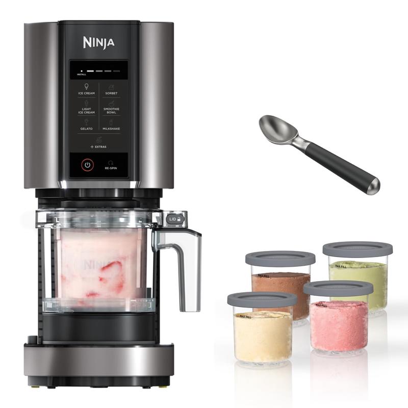 Ninja CREAMi Deluxe Ice Cream Maker & Frozen Dessert Maker with 3 Tubs, 10 Functions, Makes Ice Cream, Gelato, Sorbet, Frozen Yoghurt, Milkshakes, Slushi & More, 2-in-1 Flavour Option, Silver, NC501UK