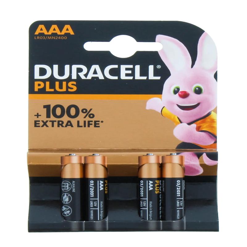 Duracell Plus Alkaline AAA Batteries - Pack of 4