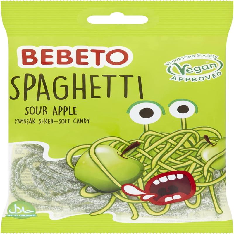 Bebeto Sour Apple Spaghetti Sweets - Delicious Vegan Sweets Made with Real Fruit Juice & Halal Certified