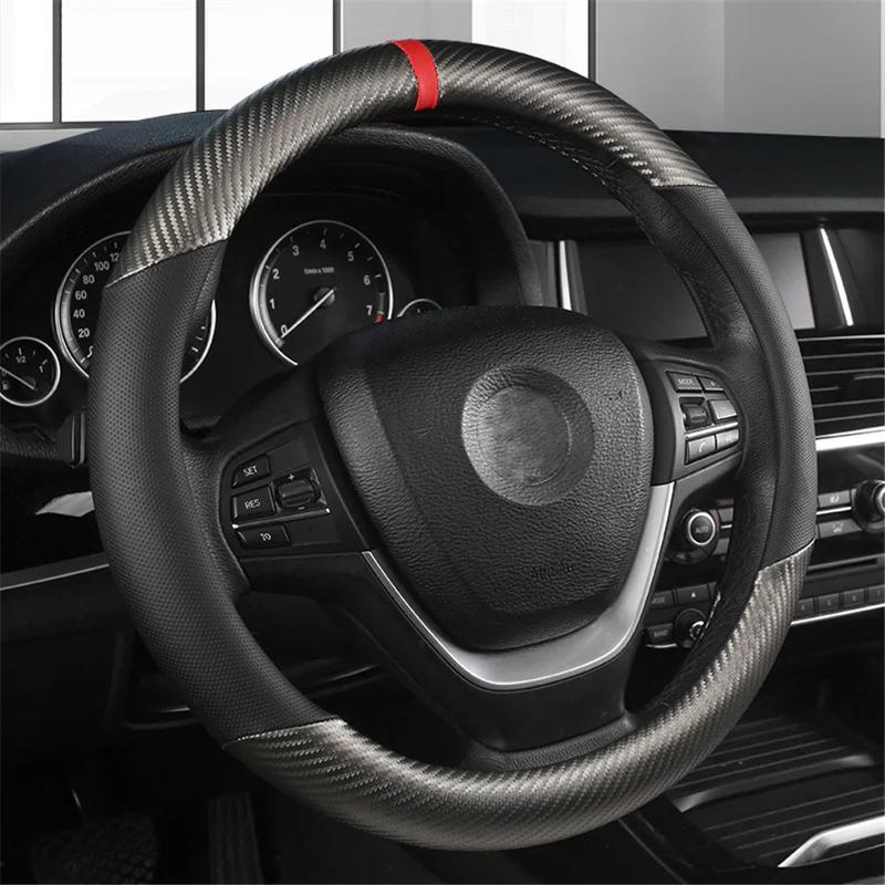 Carbon Fiber Leather Steering Wheel Cover Breathable Non-slip Interior Accessories