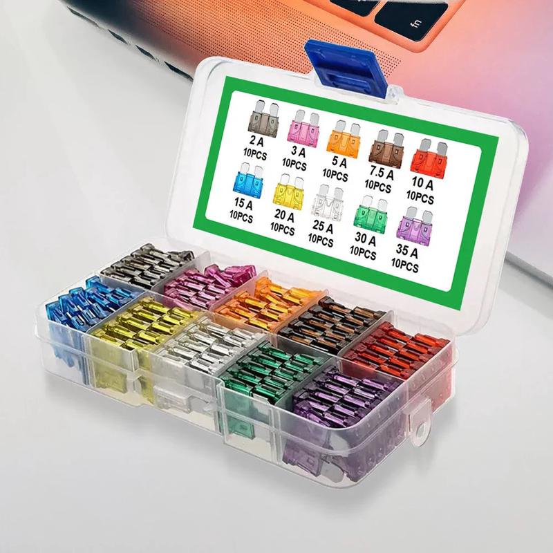 100Pcs Auto Fuse Kit Blade Type Fuse Assortment with 10 Types (15A, 20A, 25A, 30A, 35A) & Storage Box