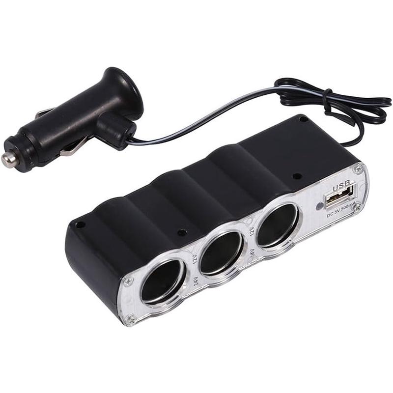 WF-0120 12V / 24V 3 Way Triple Sockets USB Car Cigarette Lighter Socket Splitter Charger