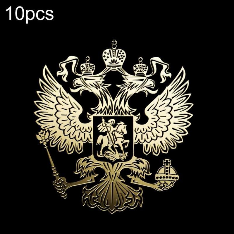10 PCS PITREW Coat of Arms of Russia Emblem Nickel Metal Car Stickers Decals(Gold)