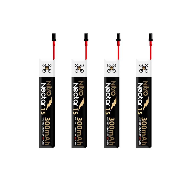 4-Pack NewBeeDrone Nitro Nectar Gold 300mAh 1S HV LiPo Battery with GNB27
