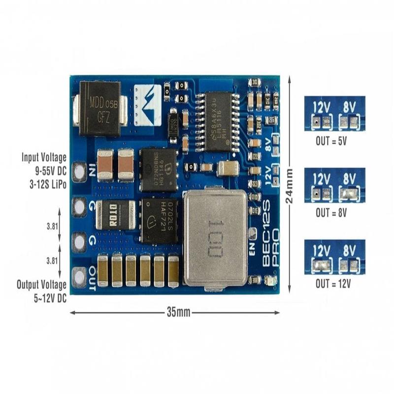 Matek BEC12S-PRO, 9-55V TO 5V/8V/12V-5A Power Module