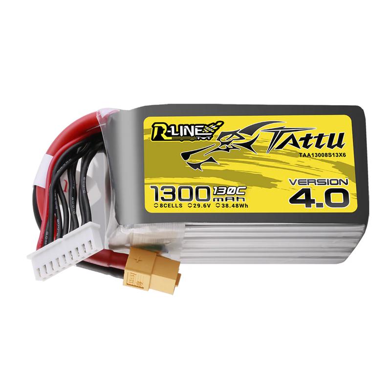 Tattu 1300mAh 8S 130C 29.6V R-Line Version 4.0 Lipo Battery Pack With XT60 Plug