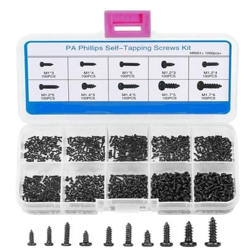 DroneBuildr Philips Self Tapping Micro Screw Set 1000pc (M1, M1.2, M1.4, M1.7)