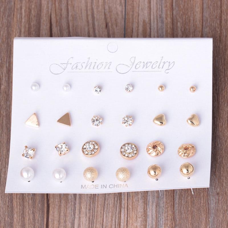 12 Pair Sets Assorted Multiple Stud Earings Jewelry Set With Card For Women And Girls(Silver)