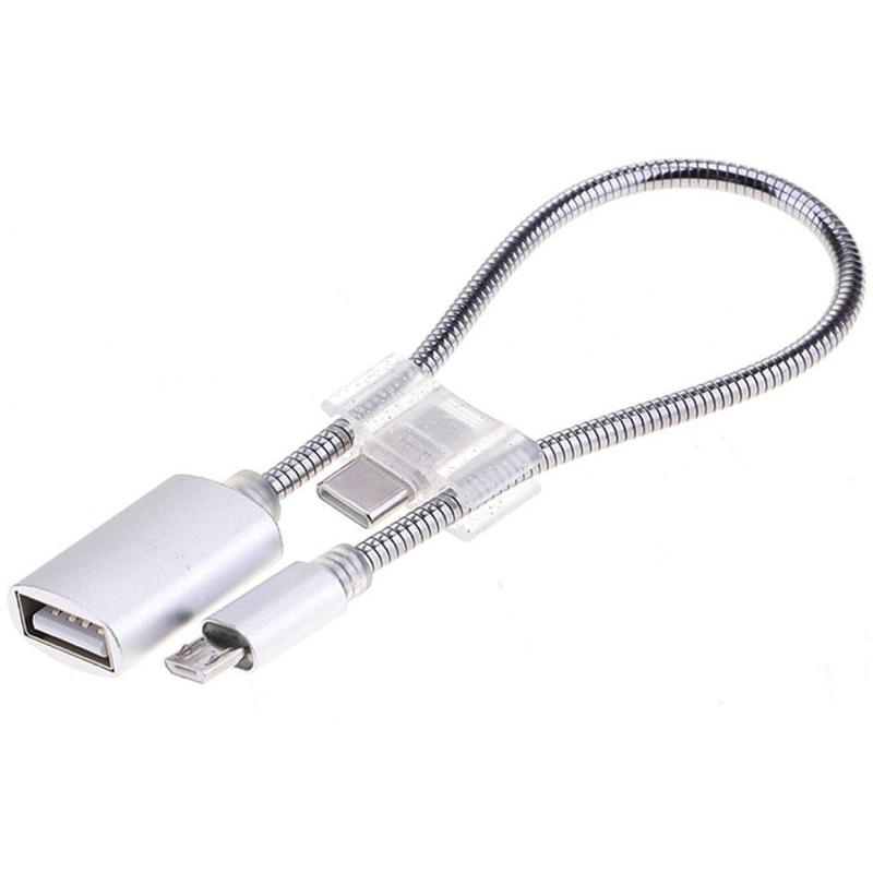 24cm 2A Micro USB to USB Aluminum Alloy Hose OTG Adapter Data Charging Cable with USB-C / Type-C Connector