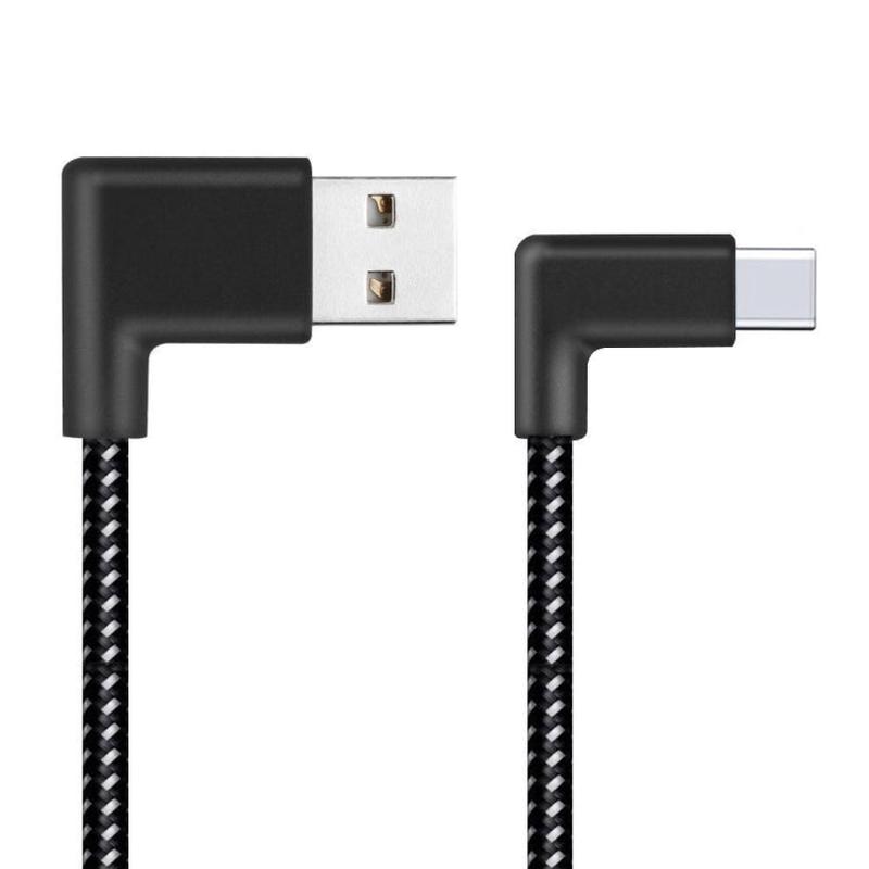 20cm 2A USB to USB-C / Type-C Nylon Weave Style Double Elbow Data Sync Charging Cable