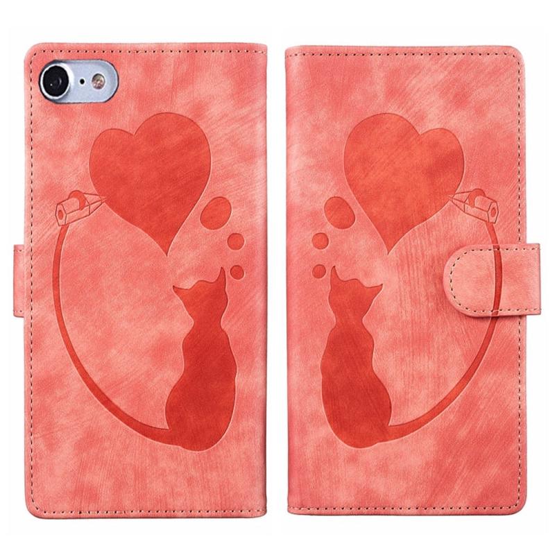 Pen Heart Cat Embossed Leather Phone Case