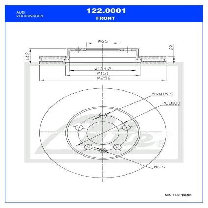 Brake Disc Front Audi A1 25Tfi,30Tfi,40Tfsi/Vw Polo Aw 1.0Tsi,2.0Gti Single (Ate 122-0001)
