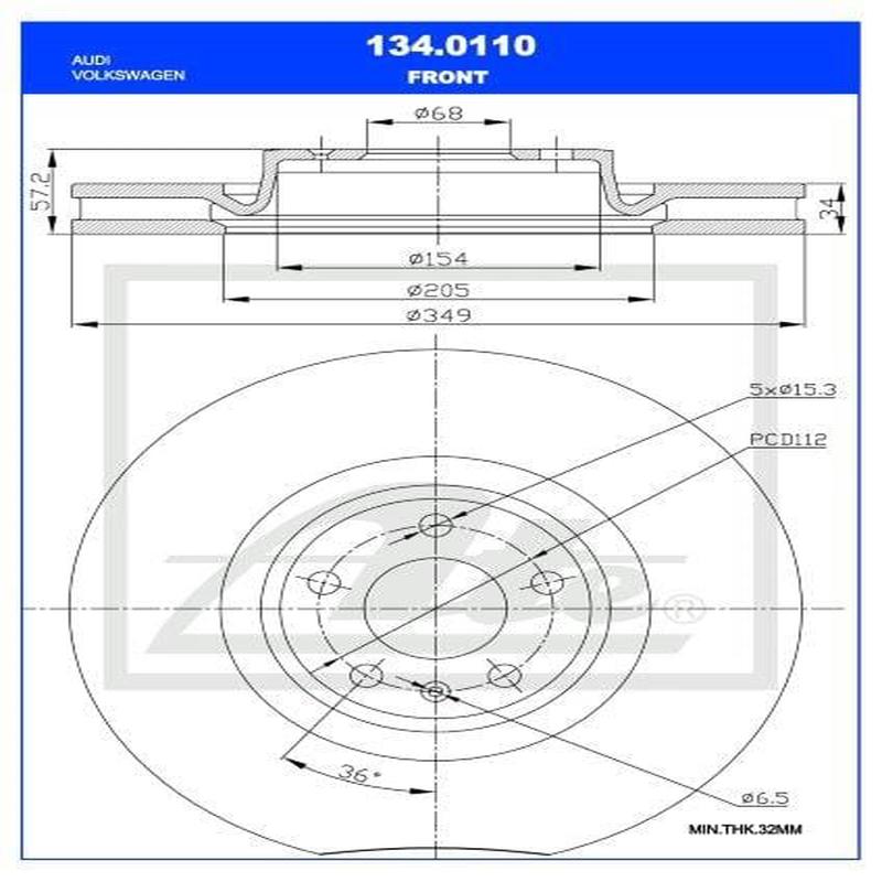 Brake Disc Front Audi A4/A5/Q5/Q7 35,40Tfsi Single (Ate 134-0110)