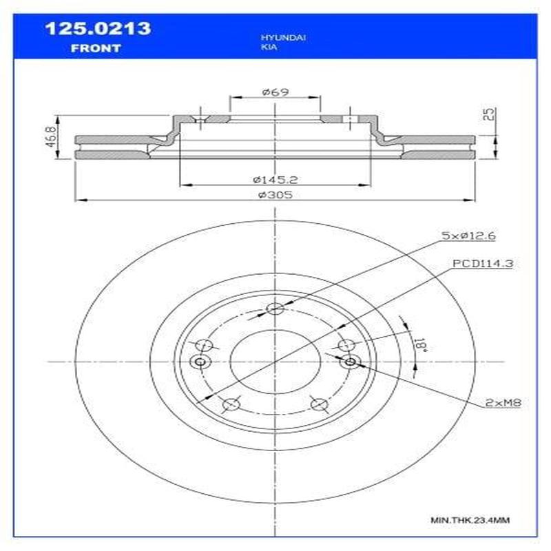 Brake Disc Front Hyundai Elantra,Kona,Tucson/Kona G4Fj,G4Nh,G3Lc Single (Ate 125-0213)