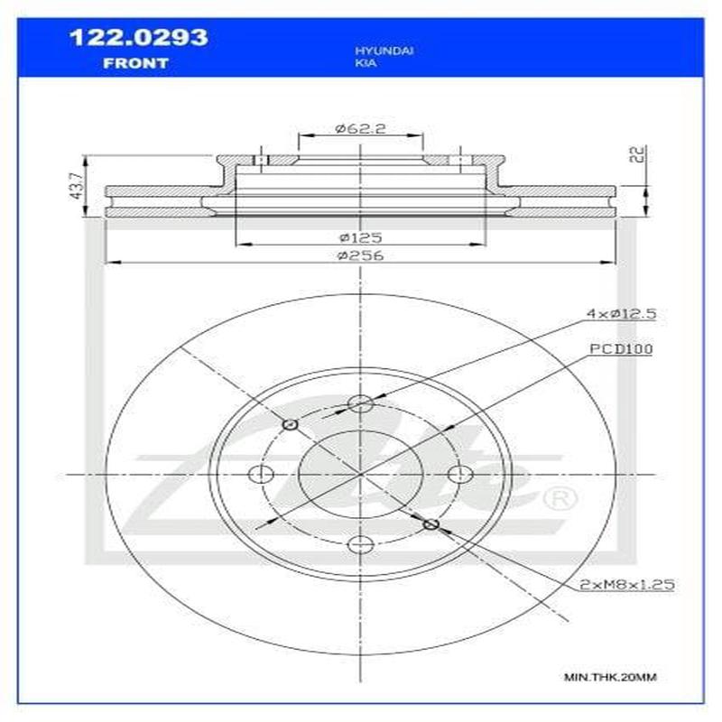 Brake Disc Front Hyundai I20 G4La,G4Lc/Kia Rio G4La,G4Lc Single (Ate 122-0293)