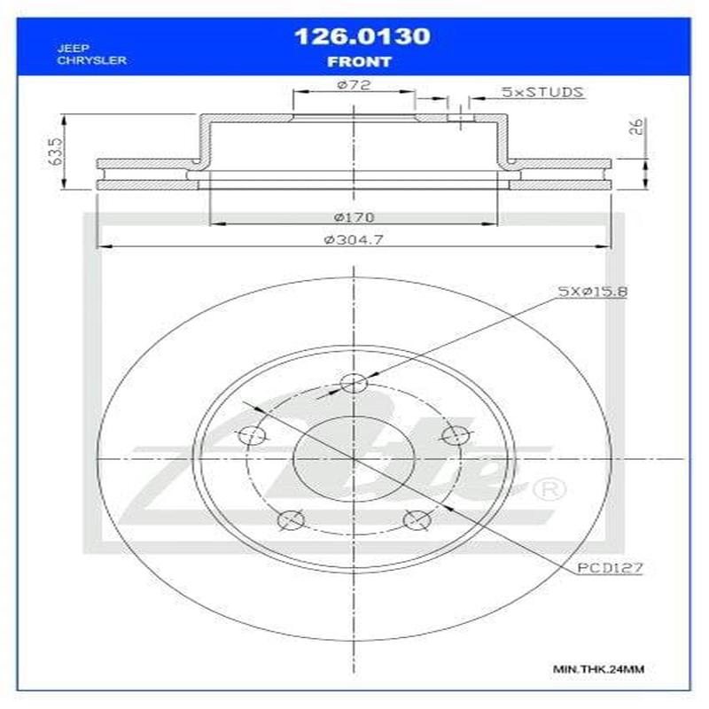 Brake Disc Front Jeep Grand Cherokee 4.7 V8,2.7Crd,3.1Td Single (Ate 126-0130)