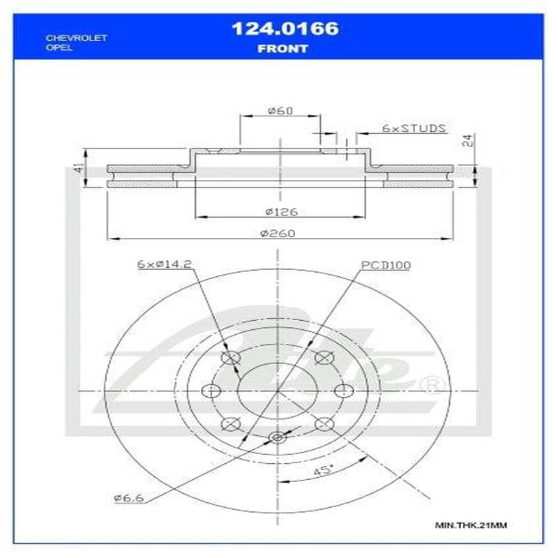 Brake Disc Vented Front Chev Corsa Ldv/Utility 1.4,1.8,1.3Cdti,Deowoo Lanos 1.6 Single (Ate 124-0166)