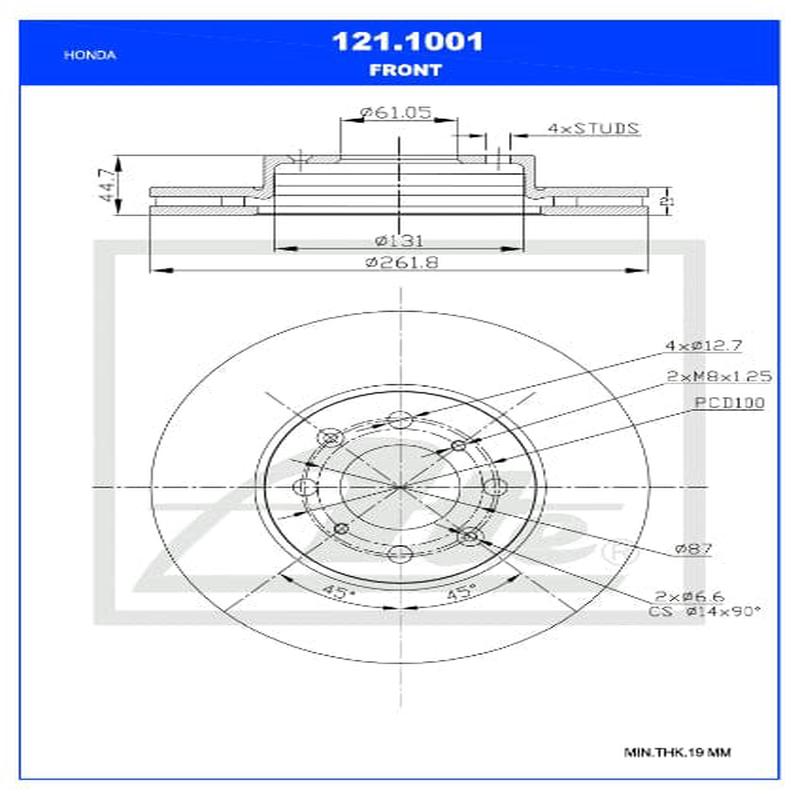 Brake Disc Vented Front Honda Ballade 2012-On 1.5Ivtec Single (Ate 121-1001)