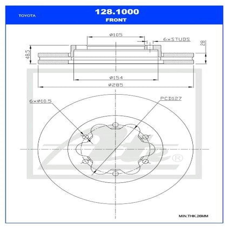 Brake Disc Vented Front Toyota Quantum,Baw Sasuka Single (Ate 128-1000)