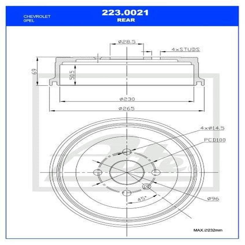 Brake Drum Opel Astra G,Corsa Ldv/Bakkie Single (Ate 223-0021)