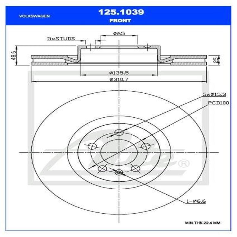 Front Brake Disc Vw Polo 2017-On 1.0Tsi,1.6Mpi,2.0Gti Single (Ate 125-1039)