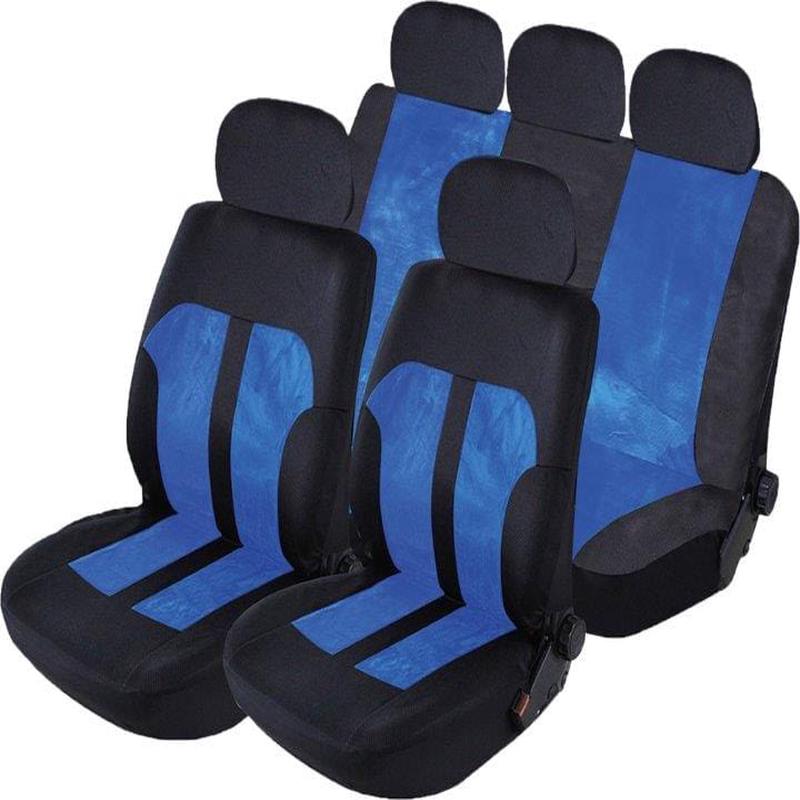 Suede and Mesh Car Seat Cover Set 9-Piece Black/Blue (SA170)