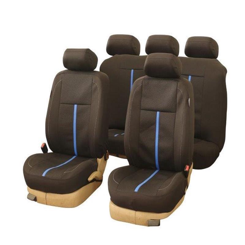 Woven Jacquard Car Seat Cover Set 9-Piece Black/Blue (SA494)