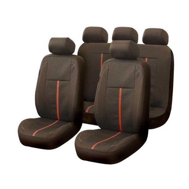 Woven Jacquard Car Seat Cover Set 9-Piece Black/Brown (SA493)