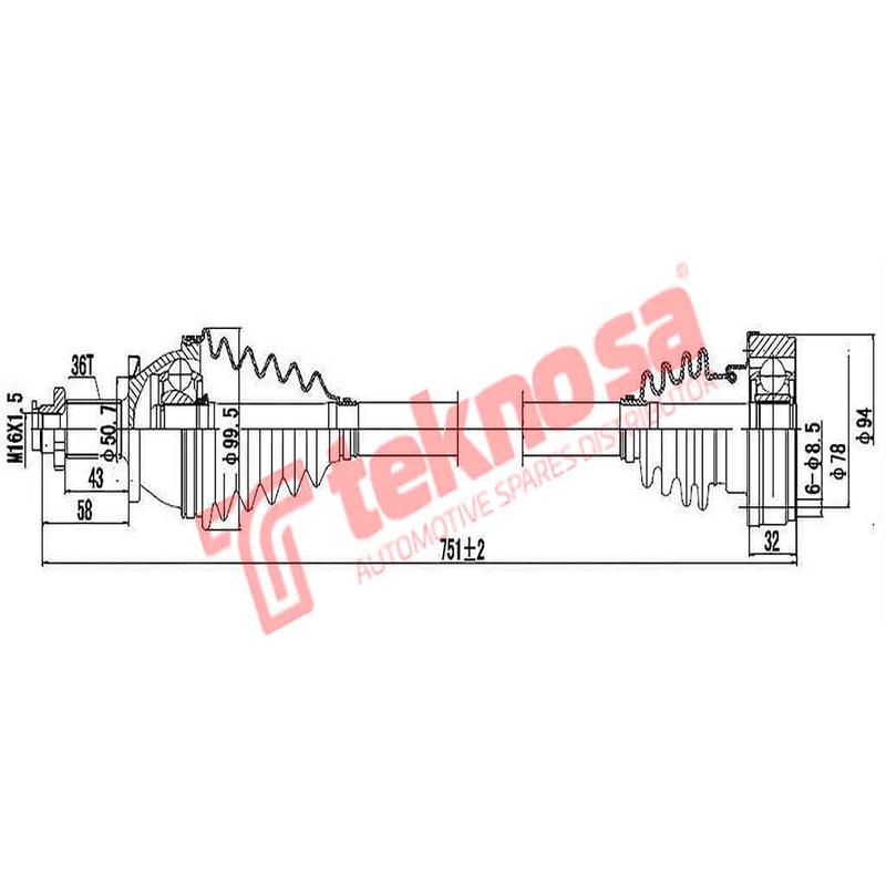 Complete Driveshaft Front Right Seat Ibiza, VW Polo IV,Polo V 1.4, CDDA,CGGB,CLPA,BBZ,BLM