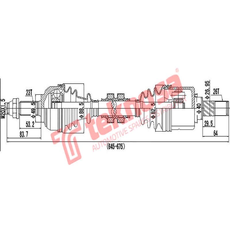 Complete Drive Shaft Lh Nissan Np200 1.5Dci Ldv, Np200 1.6, Renault Logan 1.6Mpi K9K,K7M,K4M,K7M 2008- Dni400