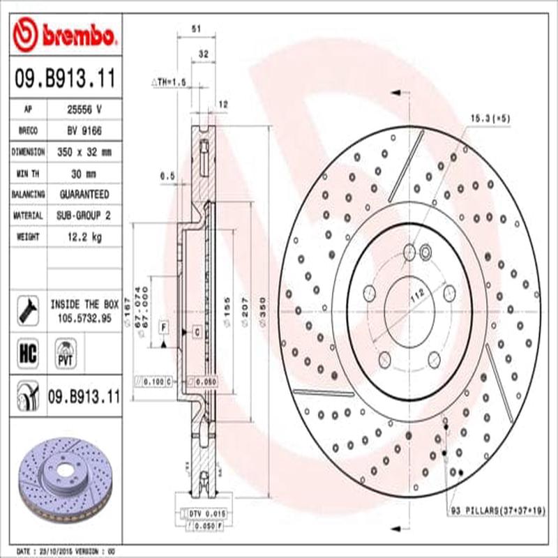 Brake Disc Front (2 In Box) Mercedes A45 Amg W176,W246,W242,C117,X117,X156 (Brembo 09B91311)