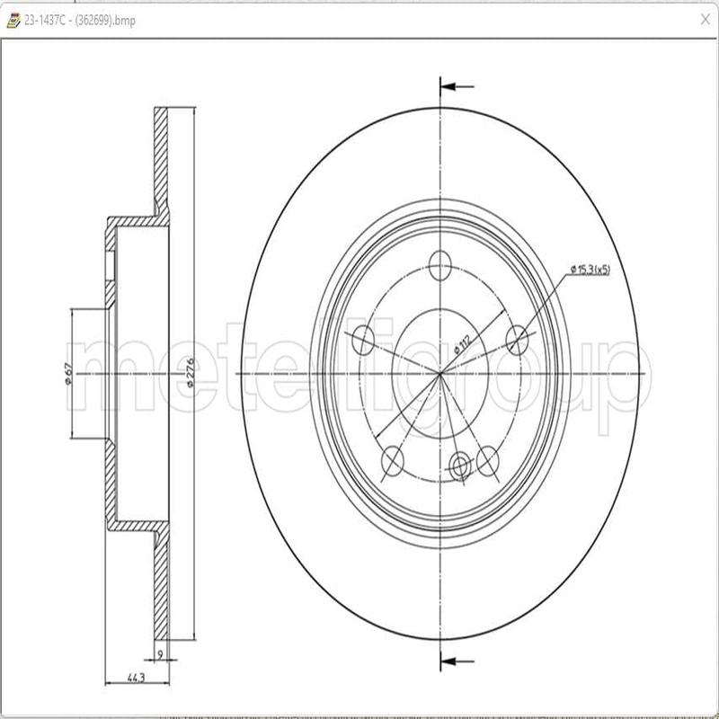 Brake Disc Mercedes A Class W176 B Class W246 Cla180 Cla200 C117 Rear (23-1437C) Metelli (SINGLE)