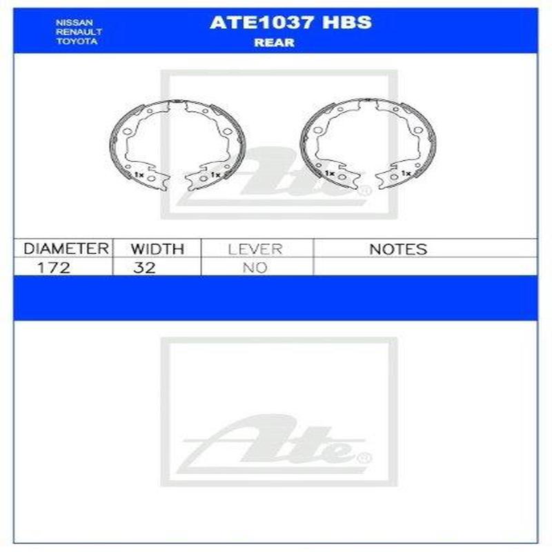 Nissan Juke / Qashqai / X-Trail Rear Brake Shoes ATE1037HBS (172mm x 32mm)