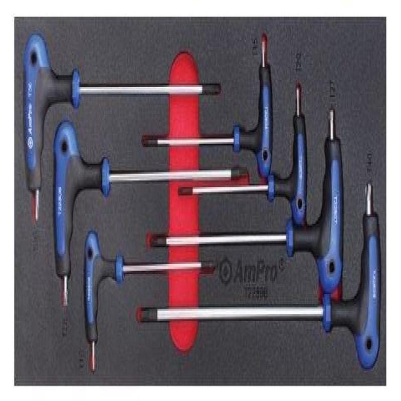7Pc T-Handle Tamper-Proof Star Key Wrench Set (Foam Tray) AMPRO T22898