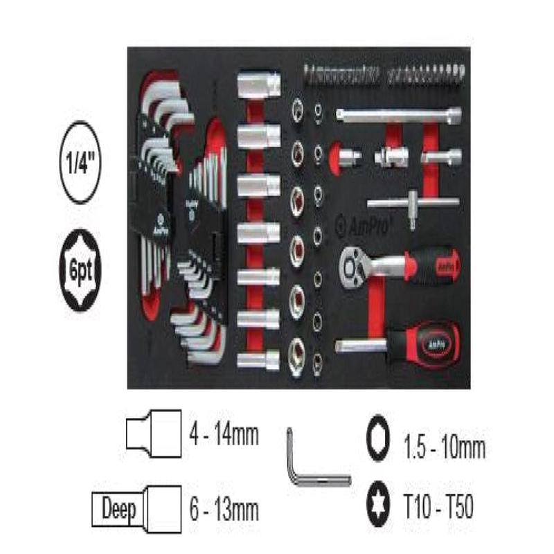 67Pc 1/4 Drive Socket Set (Foam Tray) AMPRO T45066