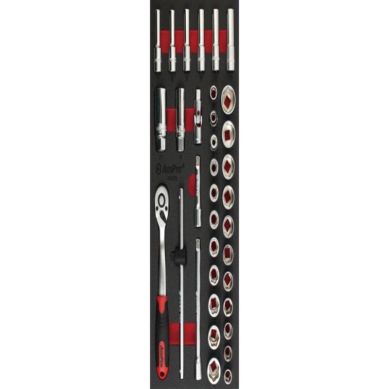 35Pc 3/8 Drive Socket & Bolt Extractor Sock (Foam Tray) AMPRO T45328