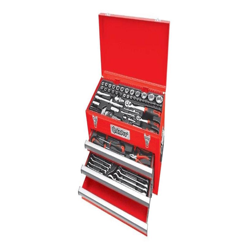 118Pc 1/4 & 1/2 Drive 3-Drawer Chest Tool Set AMPRO T47144